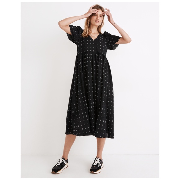 *In Search Of* Madewell Dobby Puff-Sleeve V-Neck Midi Dress - Picture 2 of 2